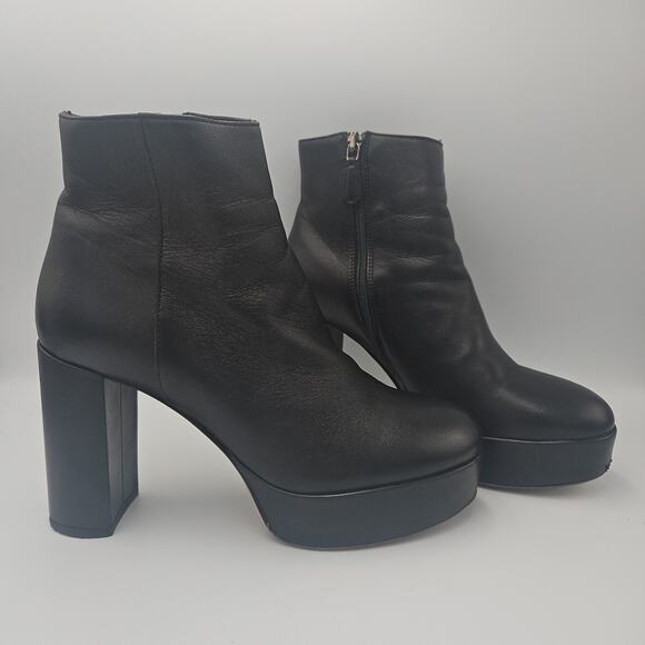 L.K. BENNETT BLACK LEATHER ANKLE PLATFORM BOOTIES Size 37 - Picture 1 of 9